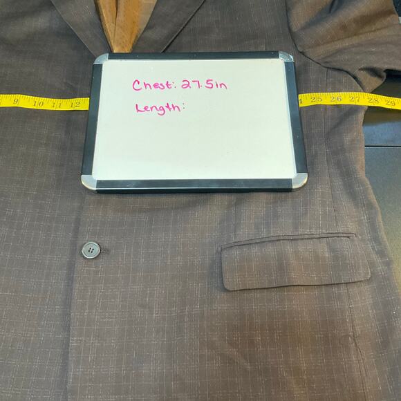 Vinci Brown Suit Jacket Blazer Checked Italian Single Breasted Neutral Size 52R - Picture 8 of 9